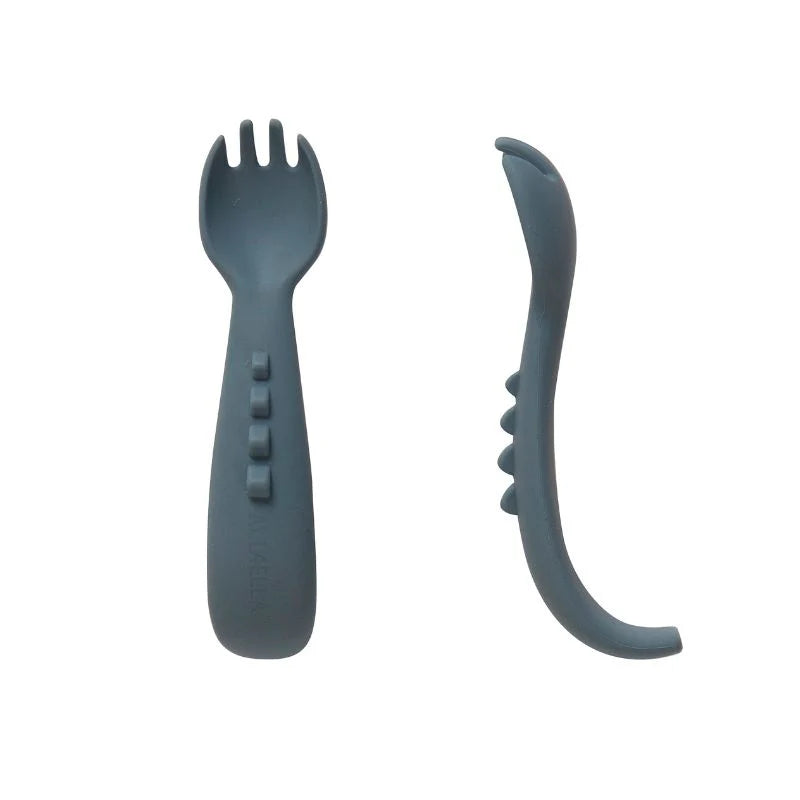 Comfy Grip Fork Silicone Set Slate Blue - Spotty Dot Baby