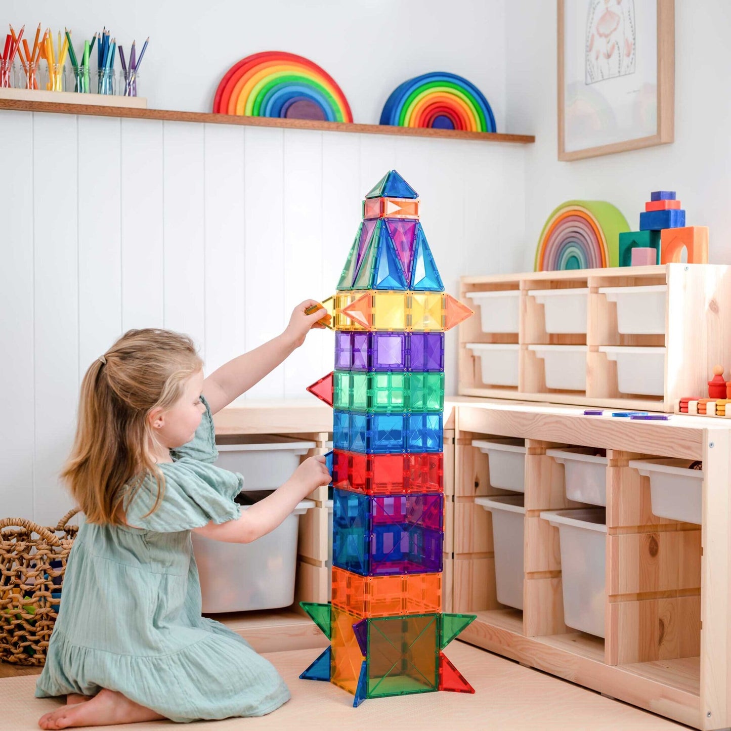 Connetix 102 pce Rainbow Magnetic Tiles Pack - Spotty Dot Toys