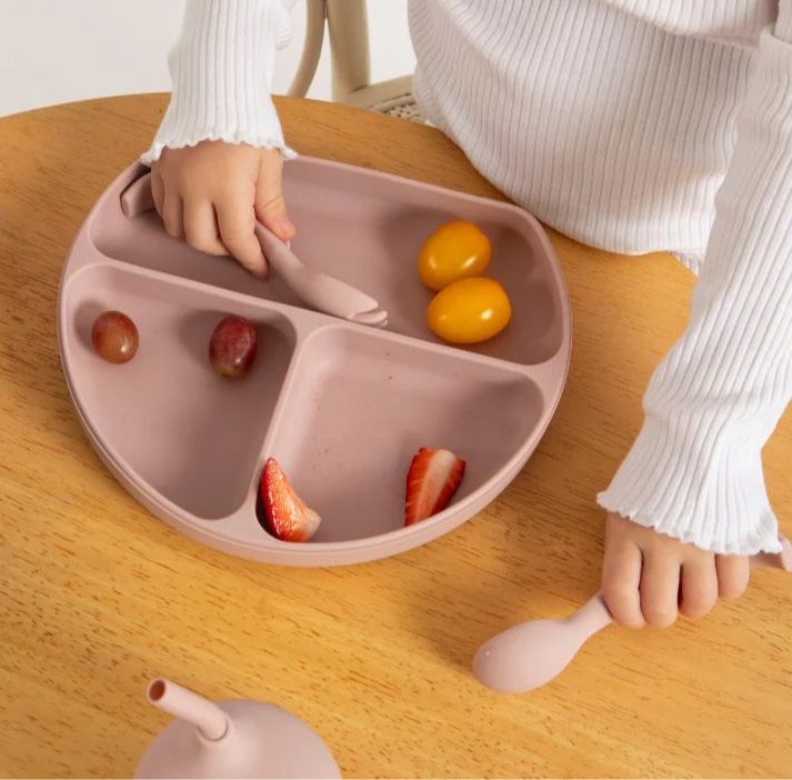 Dusty Pink Silicone Divider Plate Spotty Dot Toys