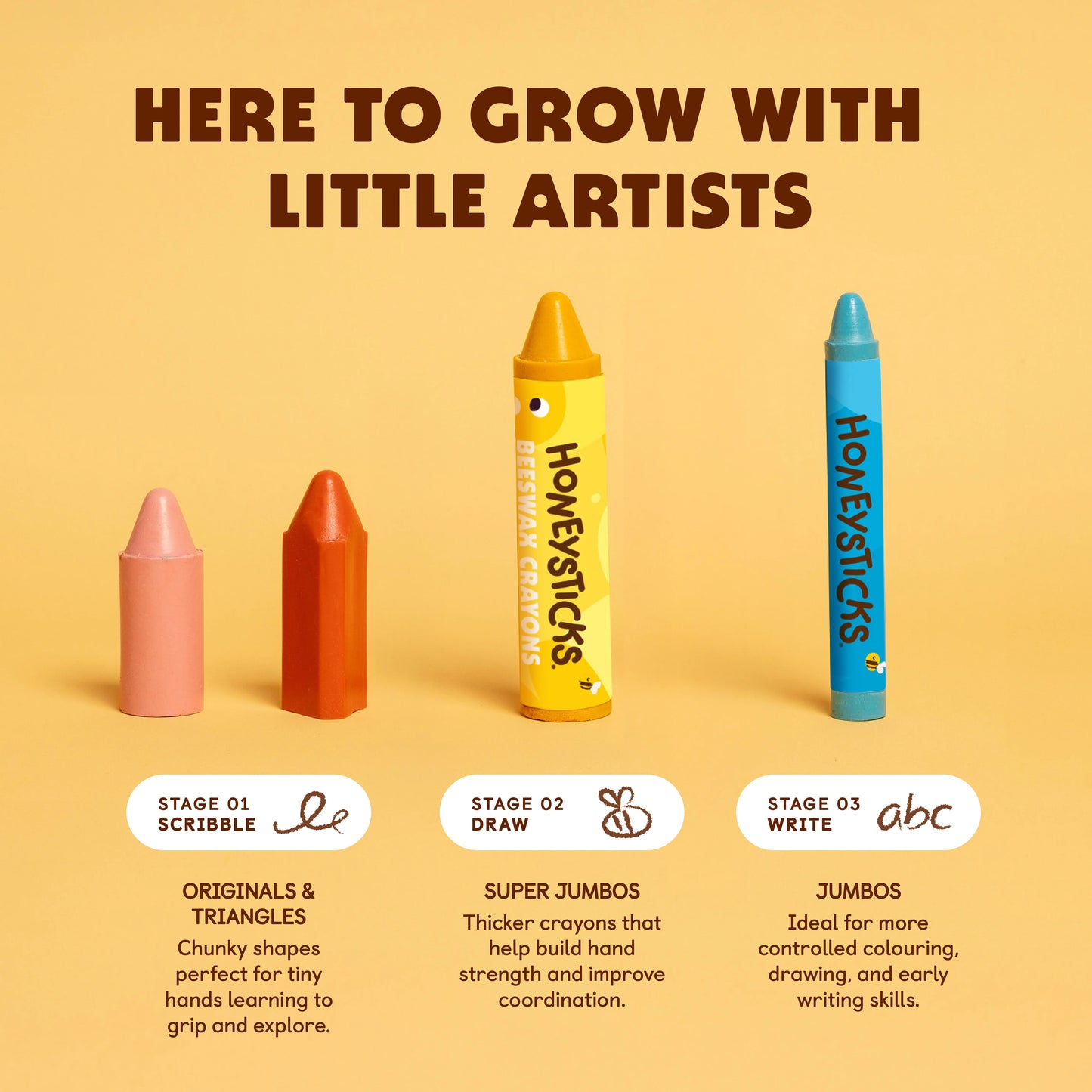 Honeysticks Size Guide Crayons Spotty Dot Toys