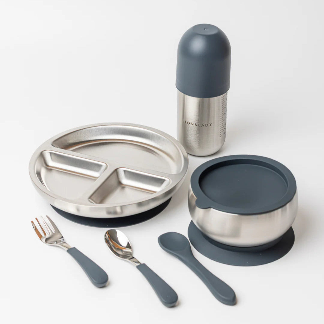 Lion & Lady Stainless Steel Feeding range French Navy Spotty Dot Child