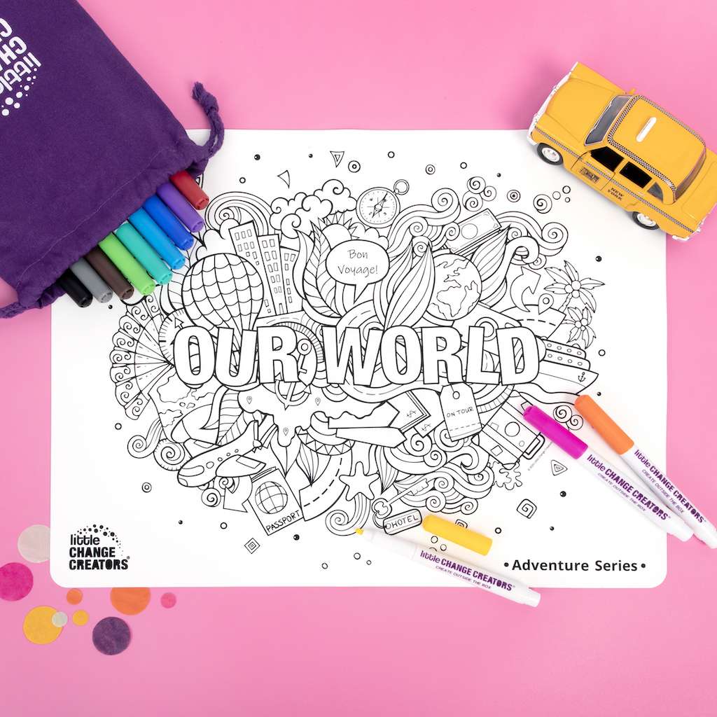 Little-Change-Creators-Our-World-Colouring-Set-Spotty Dot Toys Reusable Silicone Colouring Mat