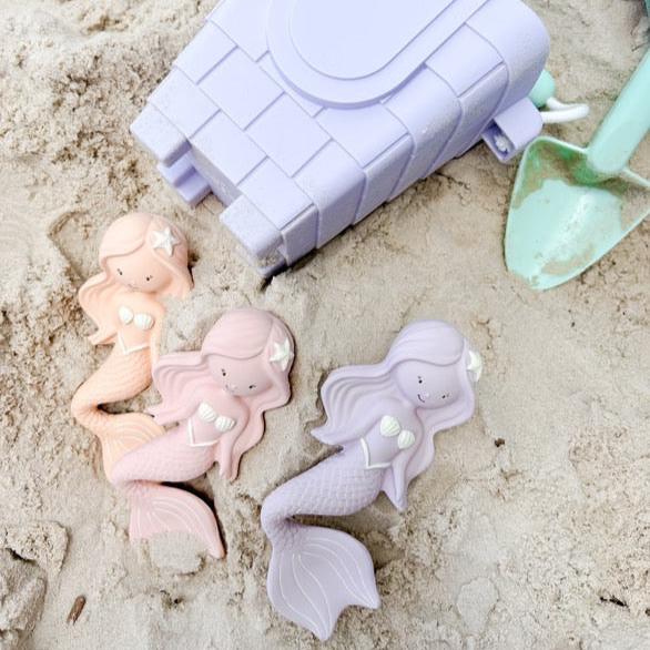 Maeve Mermaid Teethers with Clovelly Lilac Sand Castle Bucket Spotty Dot Toys