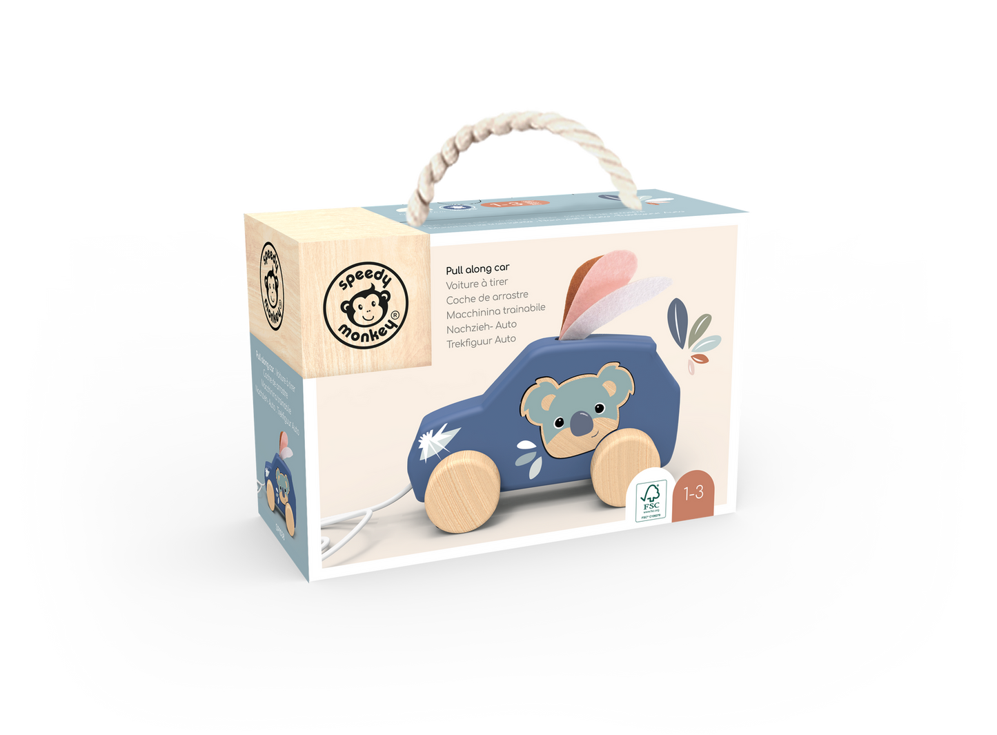 Pull Along Car Speedy Monkey Spotty Dot Toys