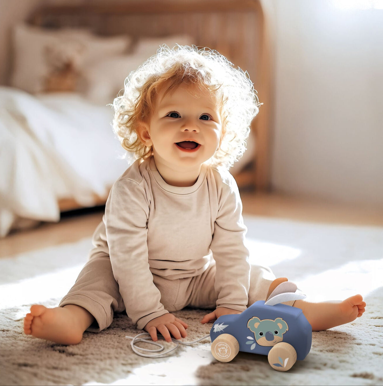 Pull Along Car Speedy Monkey Spotty Dot Toys
