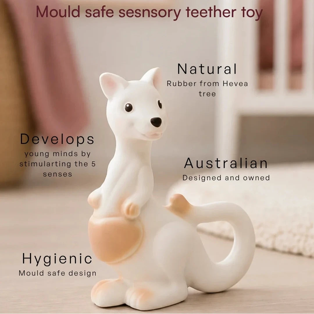 Rosie the Roo Natural Rubber Teething Toy Spotty Dot Baby