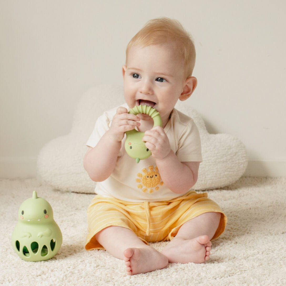 Silicone Dino Rattle Toy & Teether Spotty Dot Tiger Tribe