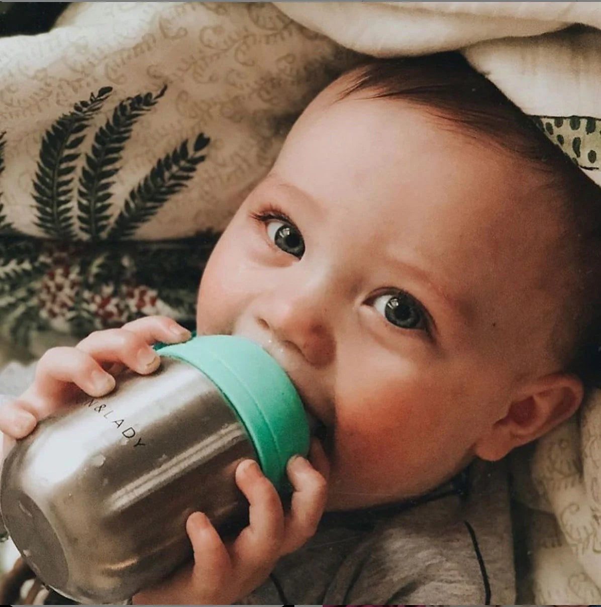 Stainless Steel Feeding Bottle Mint Spotty Dot Baby