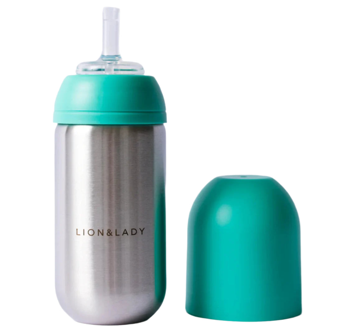 Toddler Straw Cup Mint 350ml 18/8 Stainless Steel Spotty Dot Baby