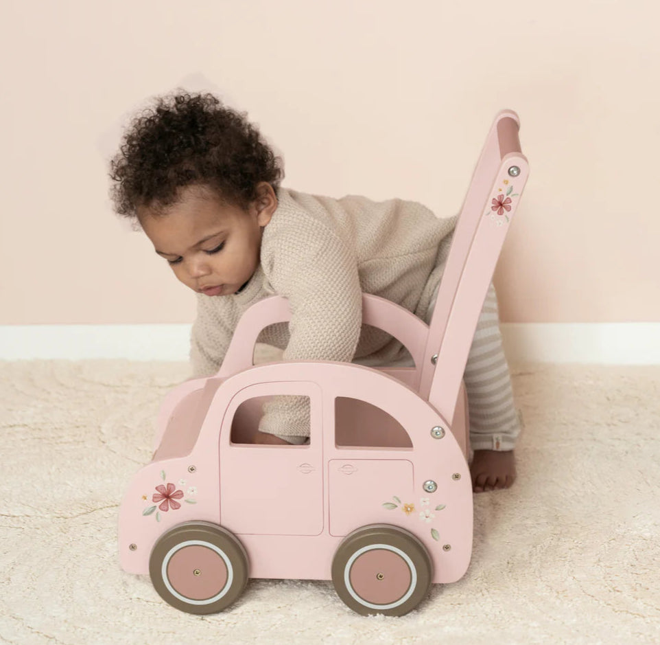 Vintage Baby Pink Car Walker Spotty Dot Toy