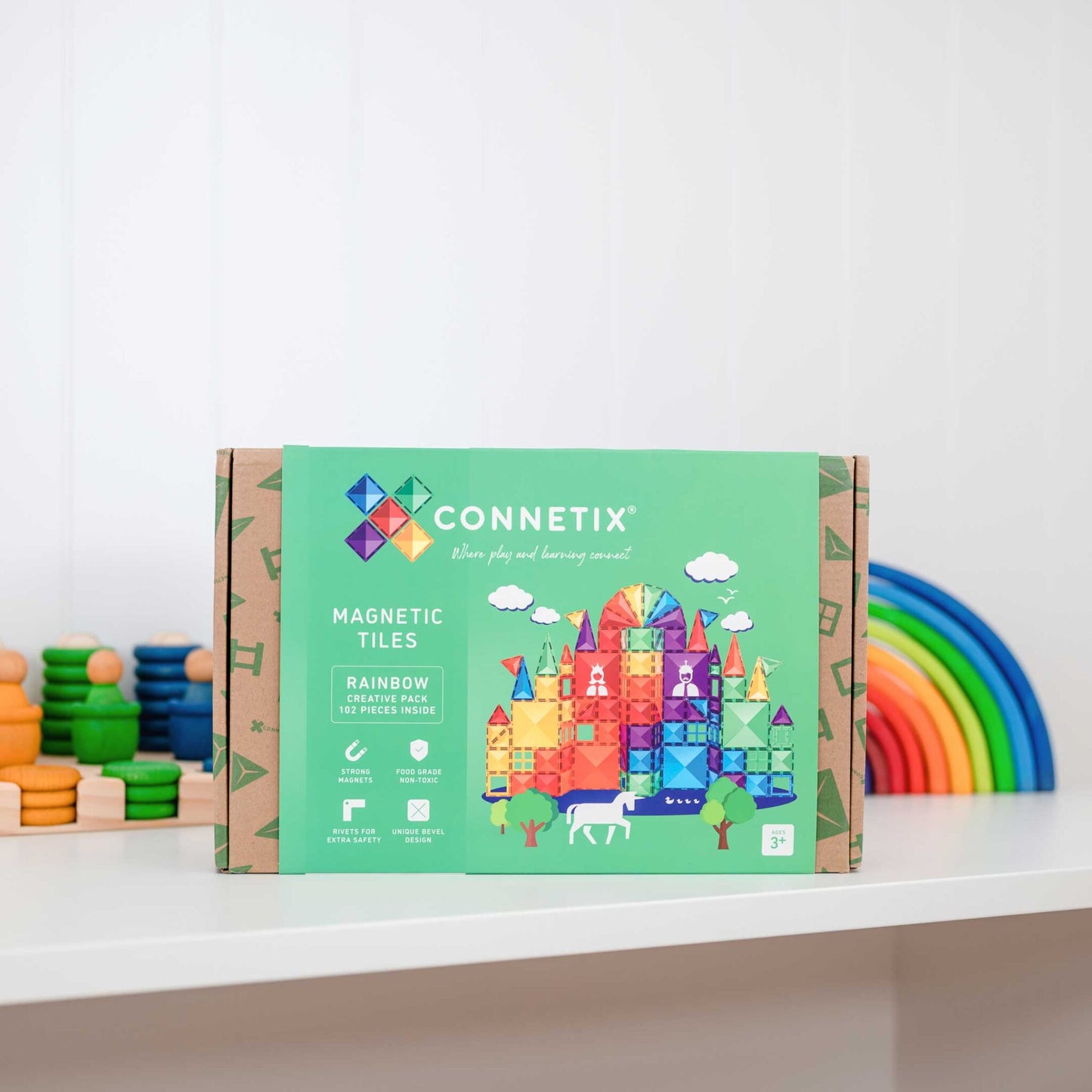 Connetix 102 pce Rainbow Magnetic Tiles Pack - Spotty Dot Toys