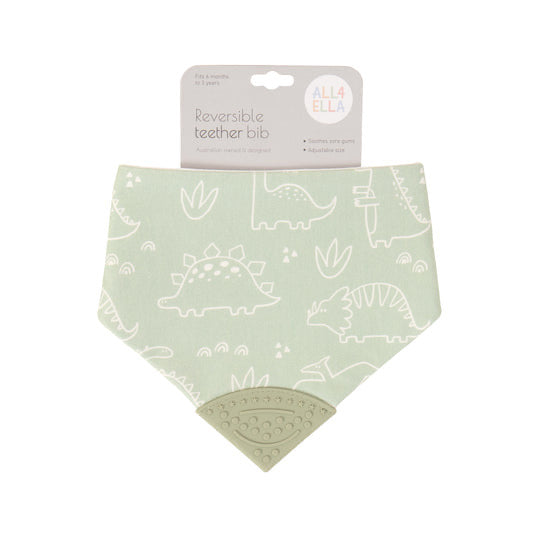 Reversible Teether Bib Sage Dino - Spotty Dot AU