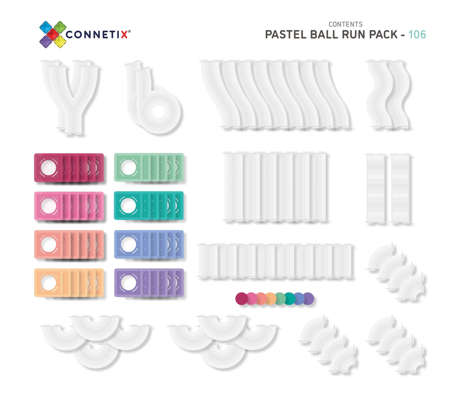 Connetix Magnetic Tiles - 106 piece Pastel Ball Run