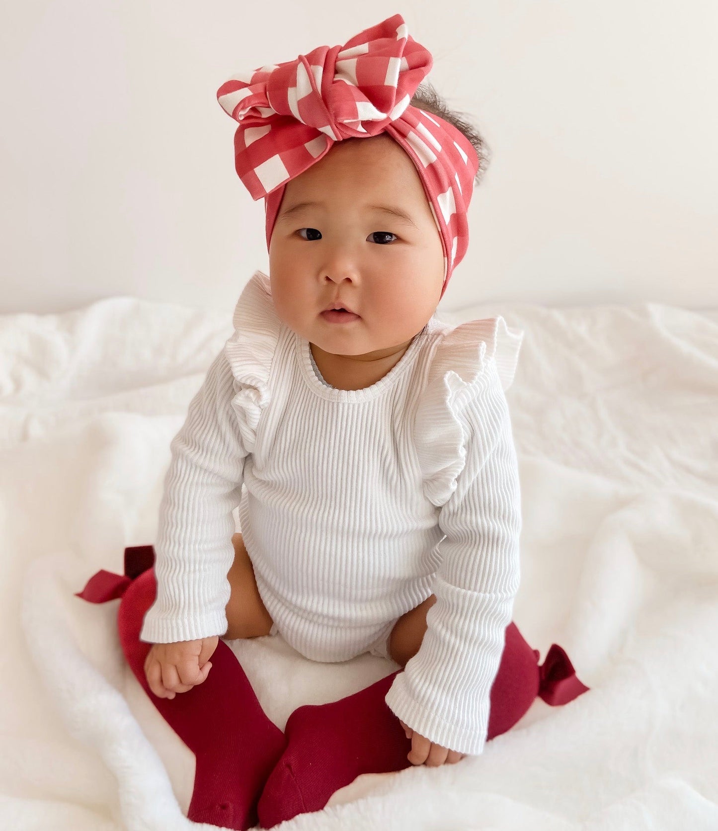 Red Gingham Oversized Topknot - Spotty Dot AU