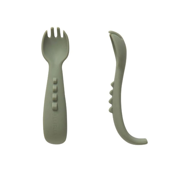 Comfy Grip Fork Silicone Set Olive - Spotty Dot Baby