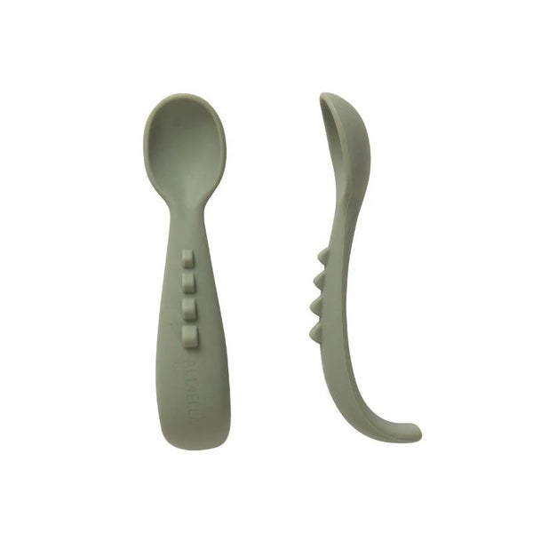 Comfy Grip Silicone Spoon Set Olive- Spotty Dot Baby