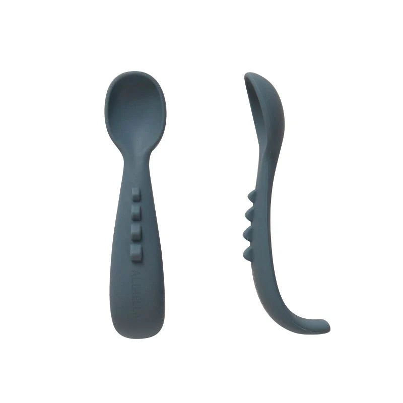 Comfy Grip Silicone Spoon Set Slate Blue - Spotty Dot Baby