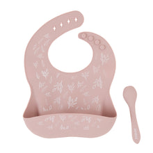 Load image into Gallery viewer,  Printed Silicone Bib Dusty Pink with Spoon set - Spotty Dot AU
