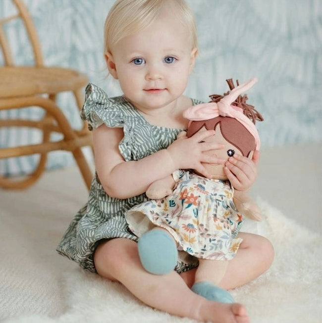 Earthtone Floral 100% Cotton Apple Park Doll Dress Spotty Dot Toys