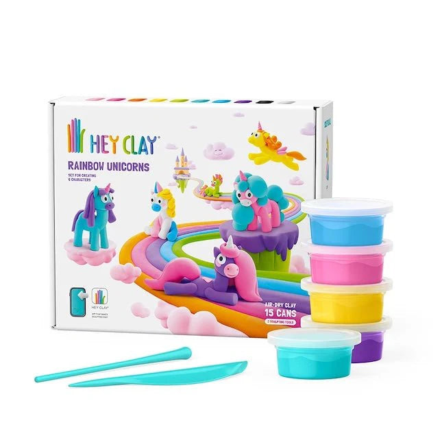 Hey Clay Rainbow Unicorns large set 15 can Air Dry Kits for Kids Spotty Dot Toys