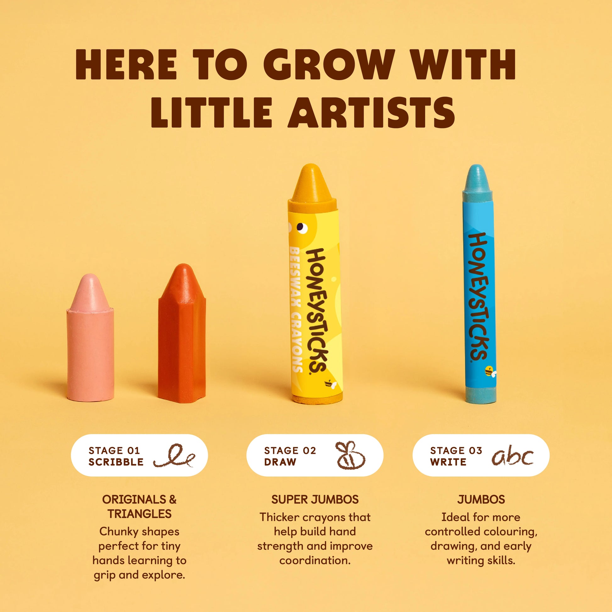 Honeysticks Size Guide Crayons Spotty Dot Toys
