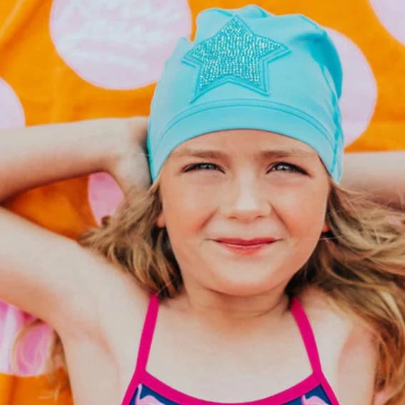 Lagoon Blue Kids Swim Cap Spotty Dot