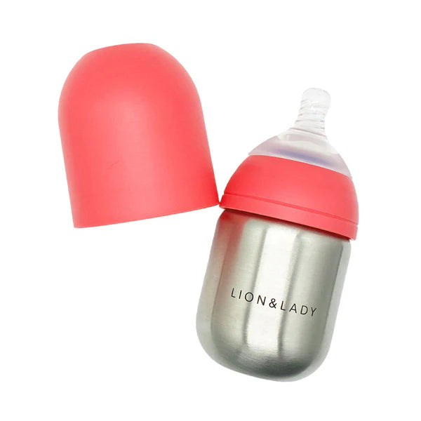 Lion-and-Lady-Stainless-Steel-Bottle-210ml-Fuchsia-Pink-Spotty-Dot-Baby
