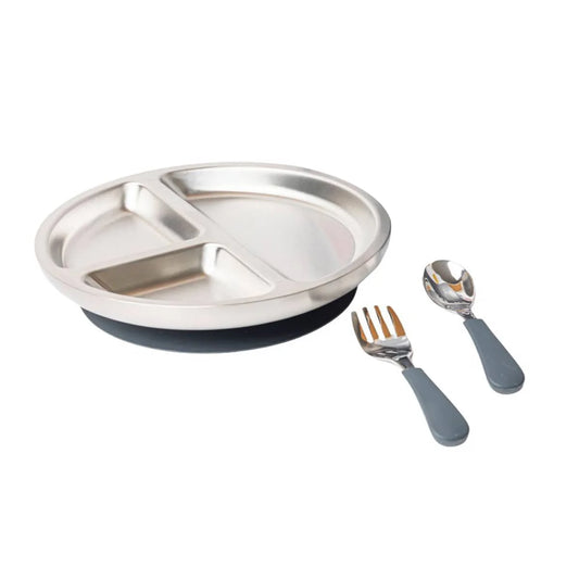 Lion-and-Lady-Stainless-Steel-Toddler-Plate-French-Navy Spotty Dot Child