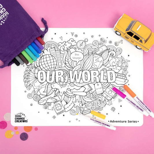 Little-Change-Creators-Our-World-Colouring-Set-Spotty Dot Toys Reusable Silicone Colouring Mat