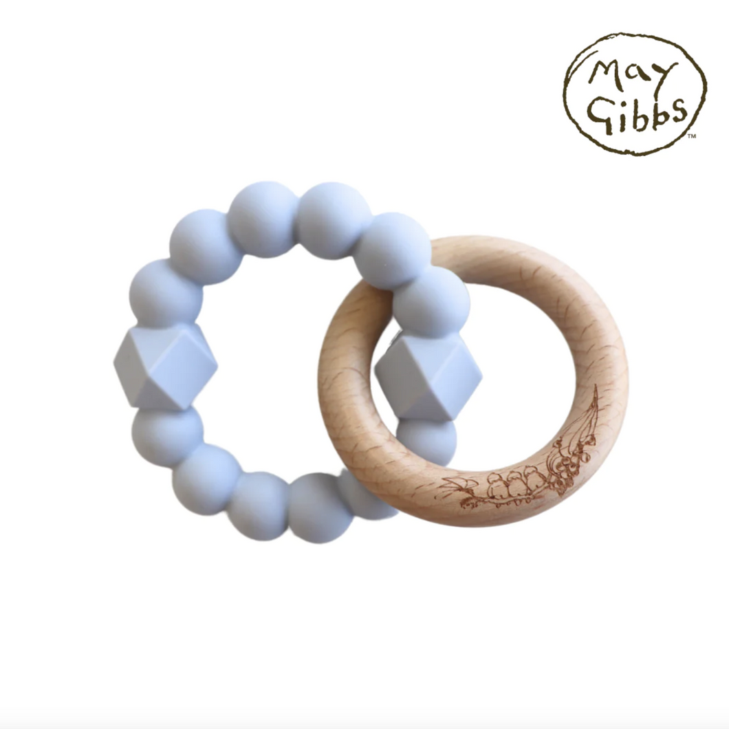 May Gibbs Moon Teether - Soft Blue - Spotty Dot