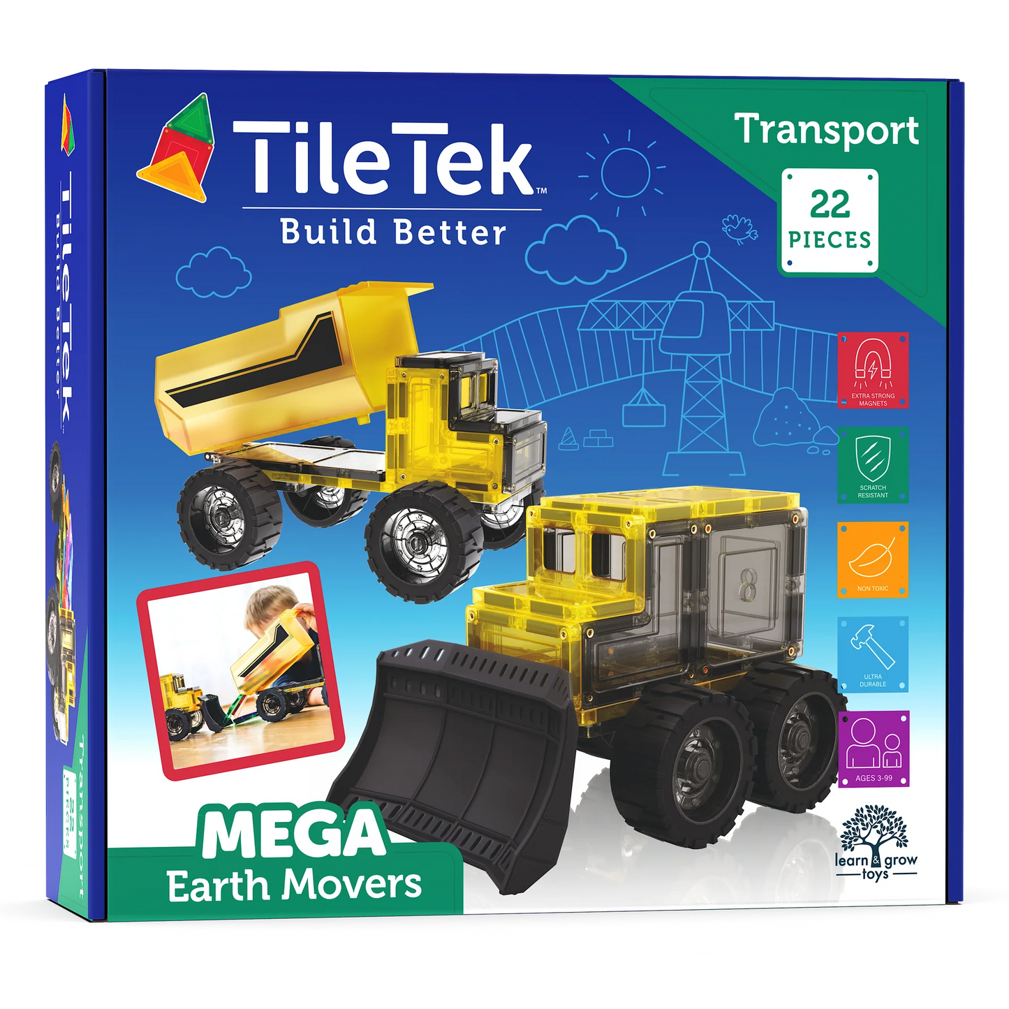 Mega Earth Movers x22 Pieces Magnetic Play Spotty Dot Toys