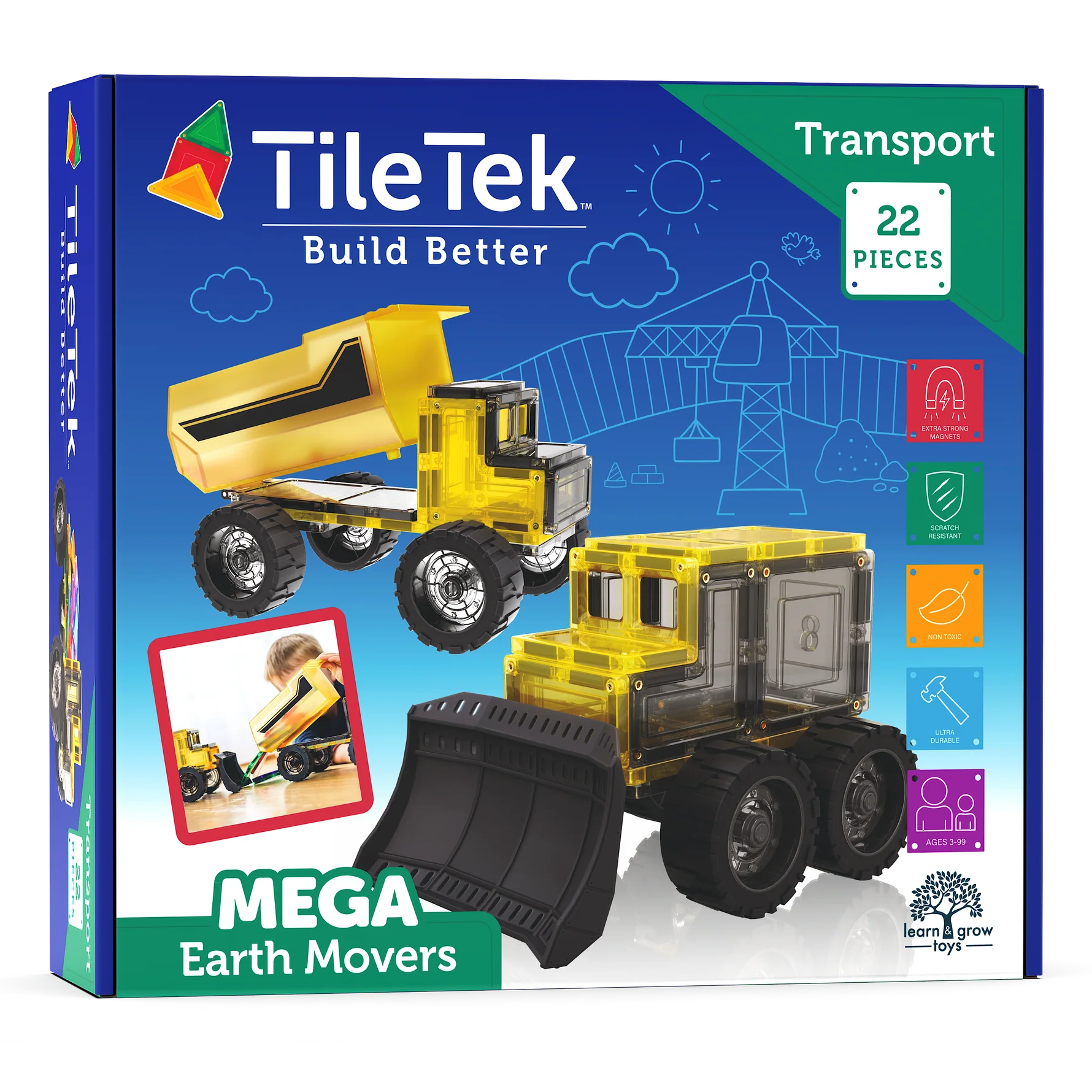 Mega Earth Movers x22 Pieces Magnetic Play Spotty Dot Toys