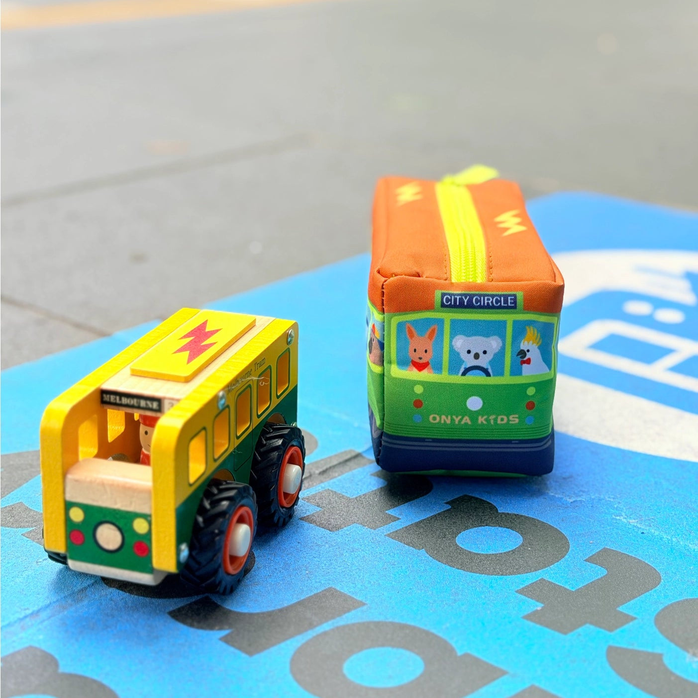 Melbourne Wooden tram and Pencil Case Spotty Dot Toys