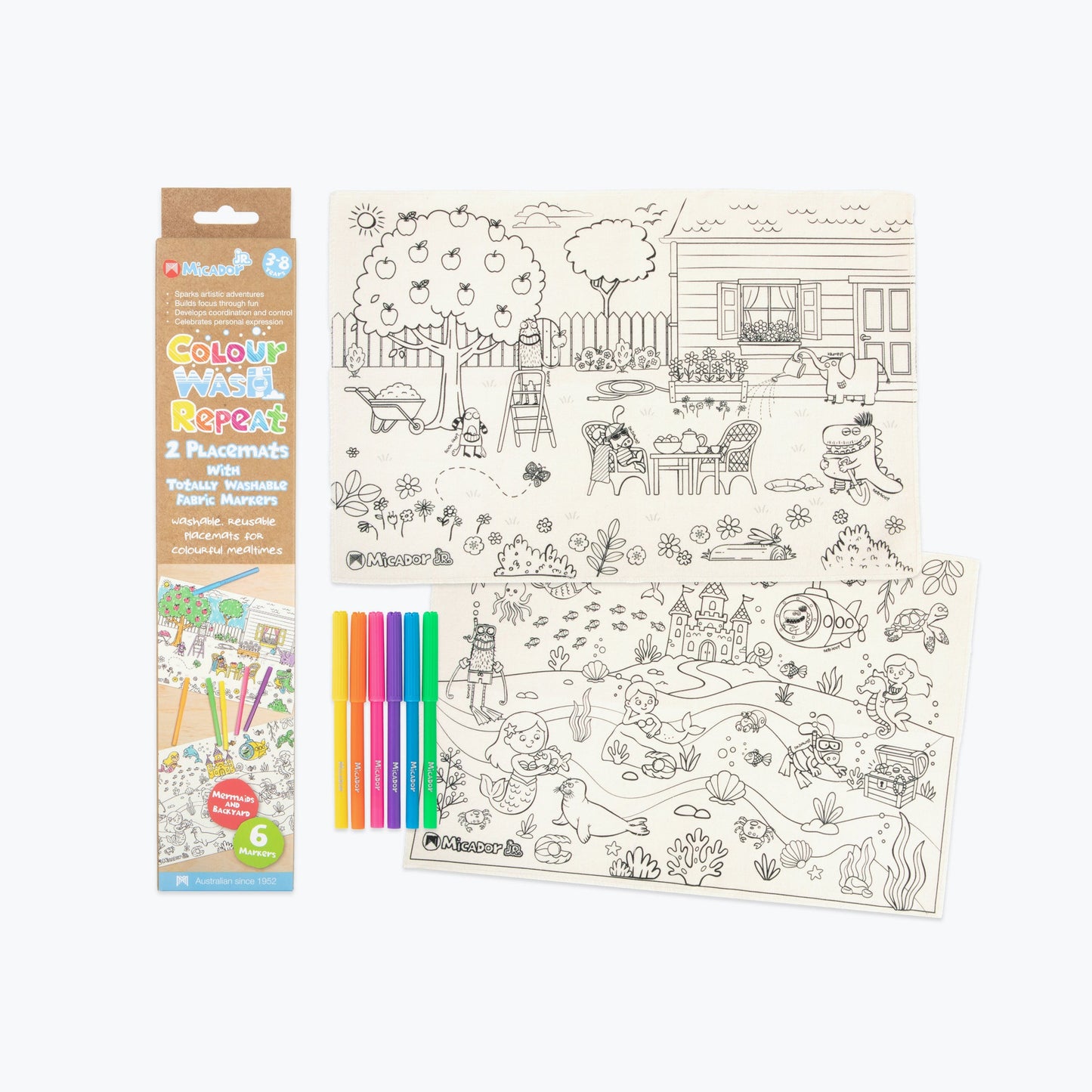 Micador Colour Wash Repeat Placemats Back Yard & Mermaids Spotty Dot Kids
