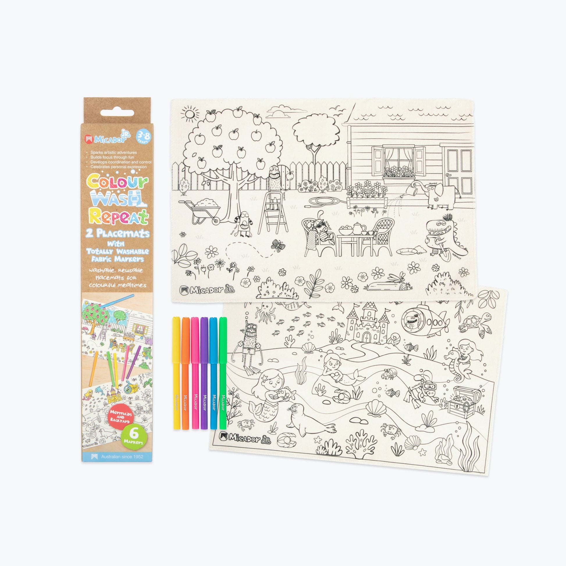 Micador Colour Wash Repeat Placemats Back Yard & Mermaids Spotty Dot Kids