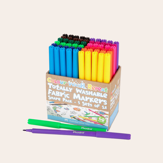 Micador Colour Wash Repeat Totally Washable Share Pack of Fabric Markers 60 Pack Spotty Dot Toys