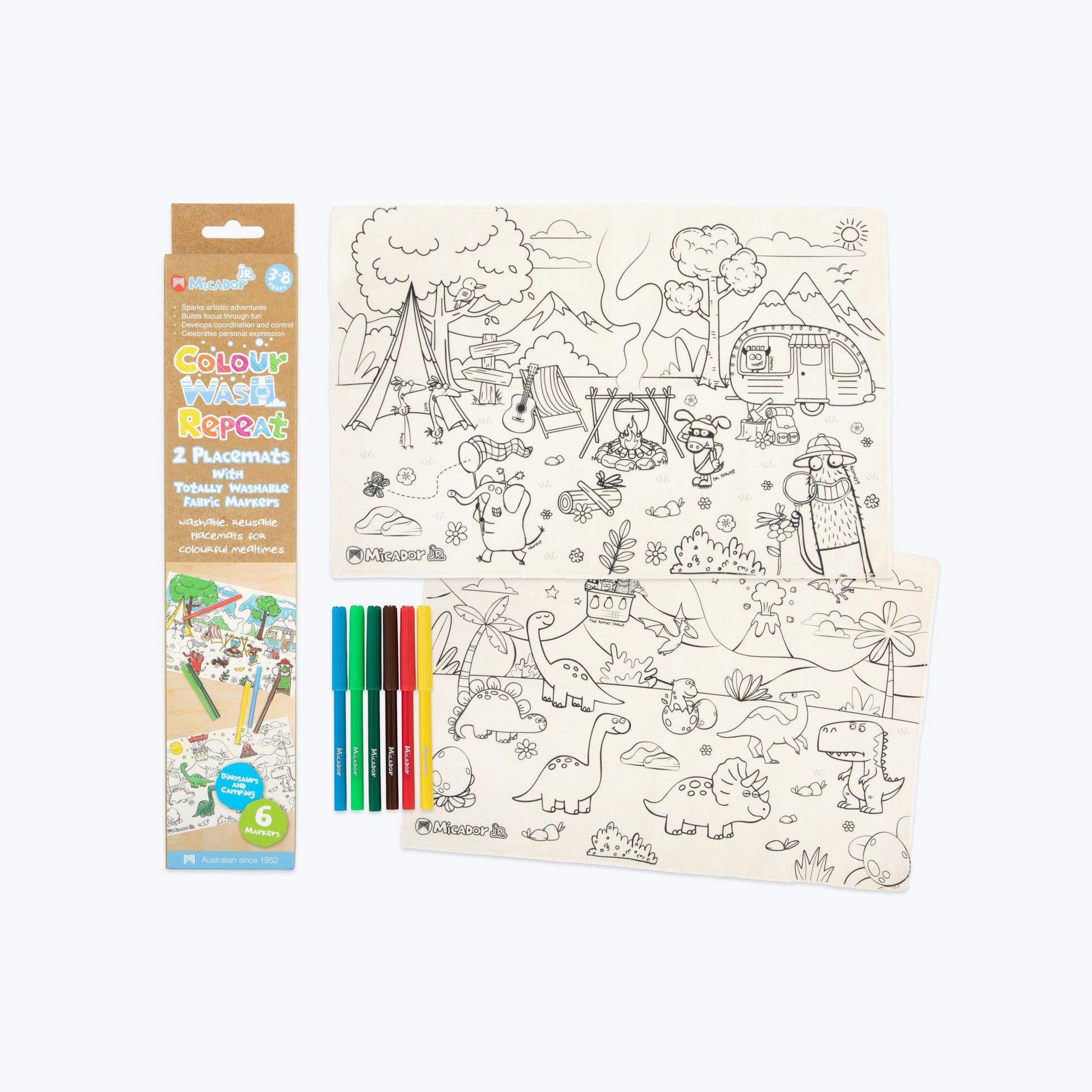 Micador Wash Repeat Placemats Dinosaurs & Camping Spotty Dot Toys