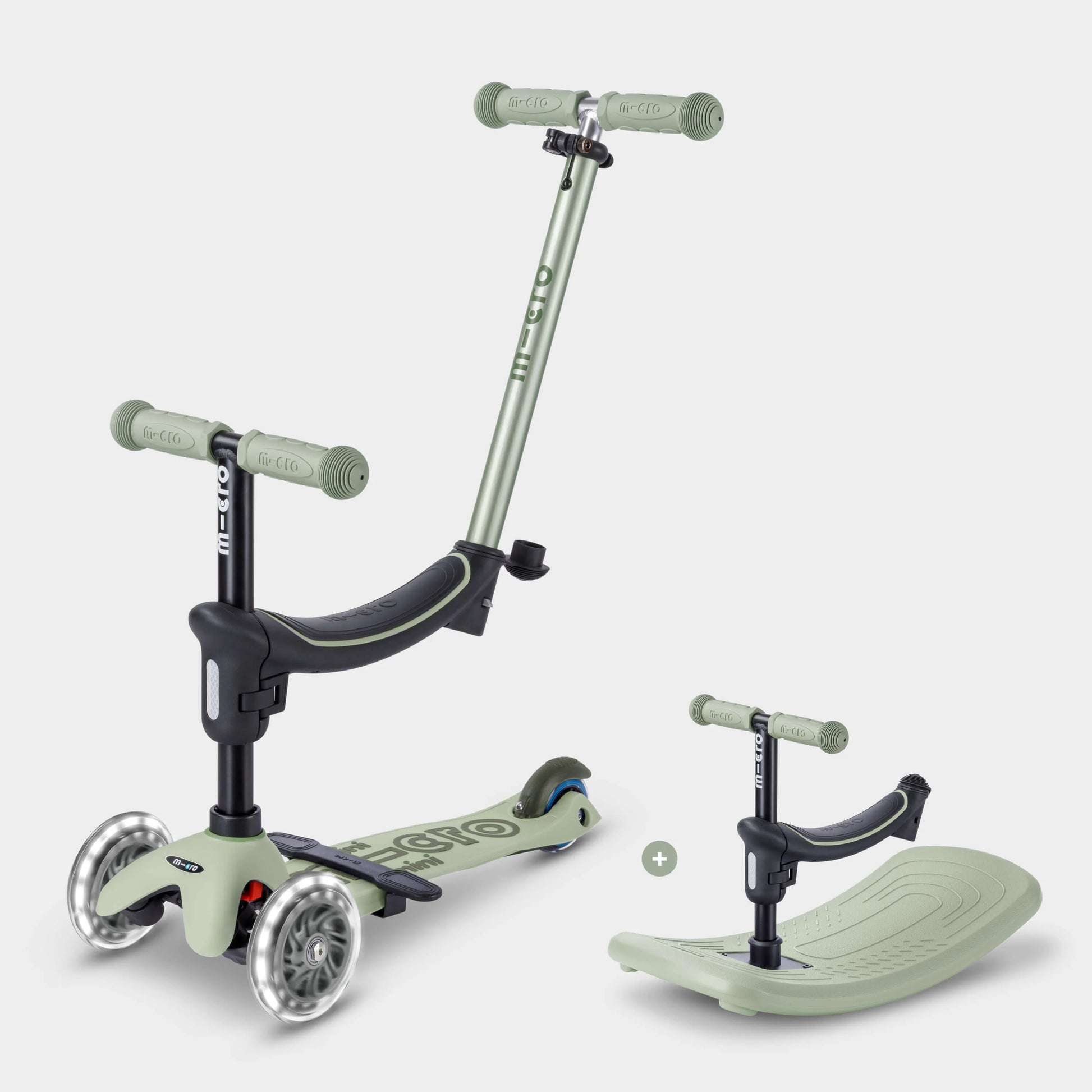 Micro Rock & Go 6-in-1 Mini Deluxe LED 3 Wheel Scooter Olive Sage Spotty Dot Toys