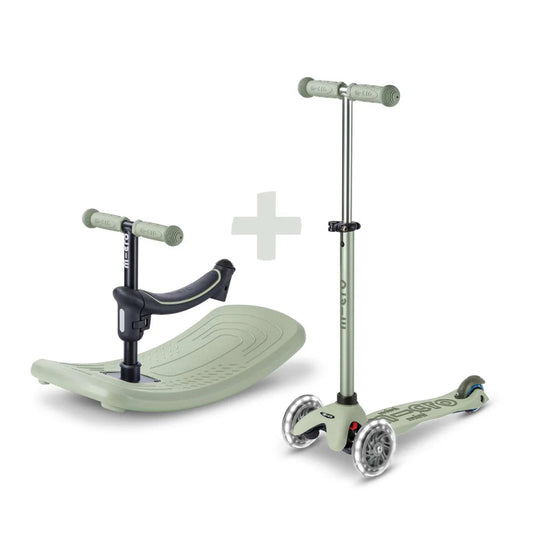 Micro Rock & Go 6-in-1 Mini Deluxe LED 3 Wheel Scooter Olive Sage Spotty Dot Toys