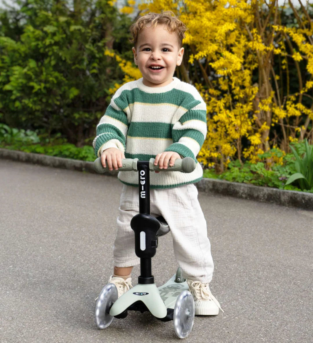 Micro Rock & Go 6-in-1 Rocker Ride On Scooter Olive Sage Spotty Dot Toys