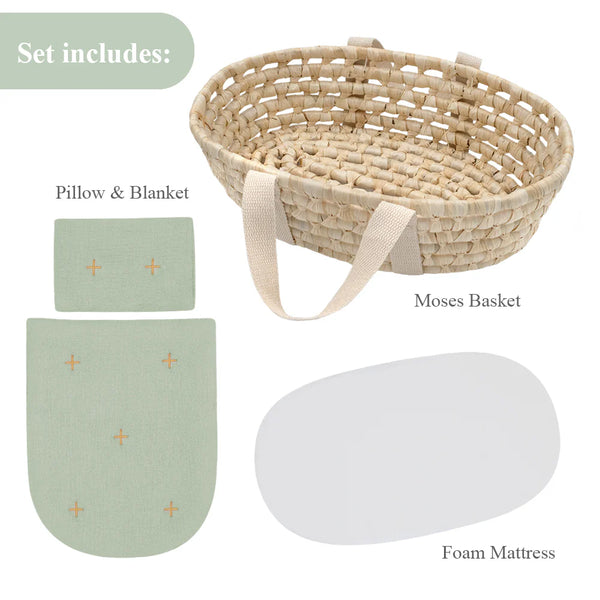 Moses Doll Basket Sage - Spotty Dot