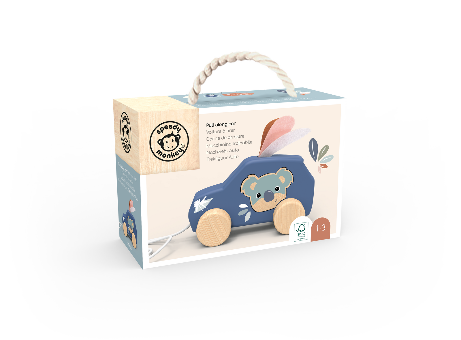 Pull Along Car Speedy Monkey Spotty Dot Toys