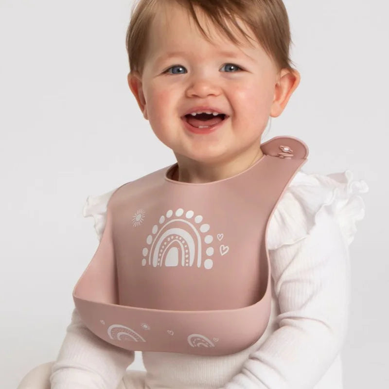 Silicone Catch Bib Baby Feeding Pink Spotty Dot 
