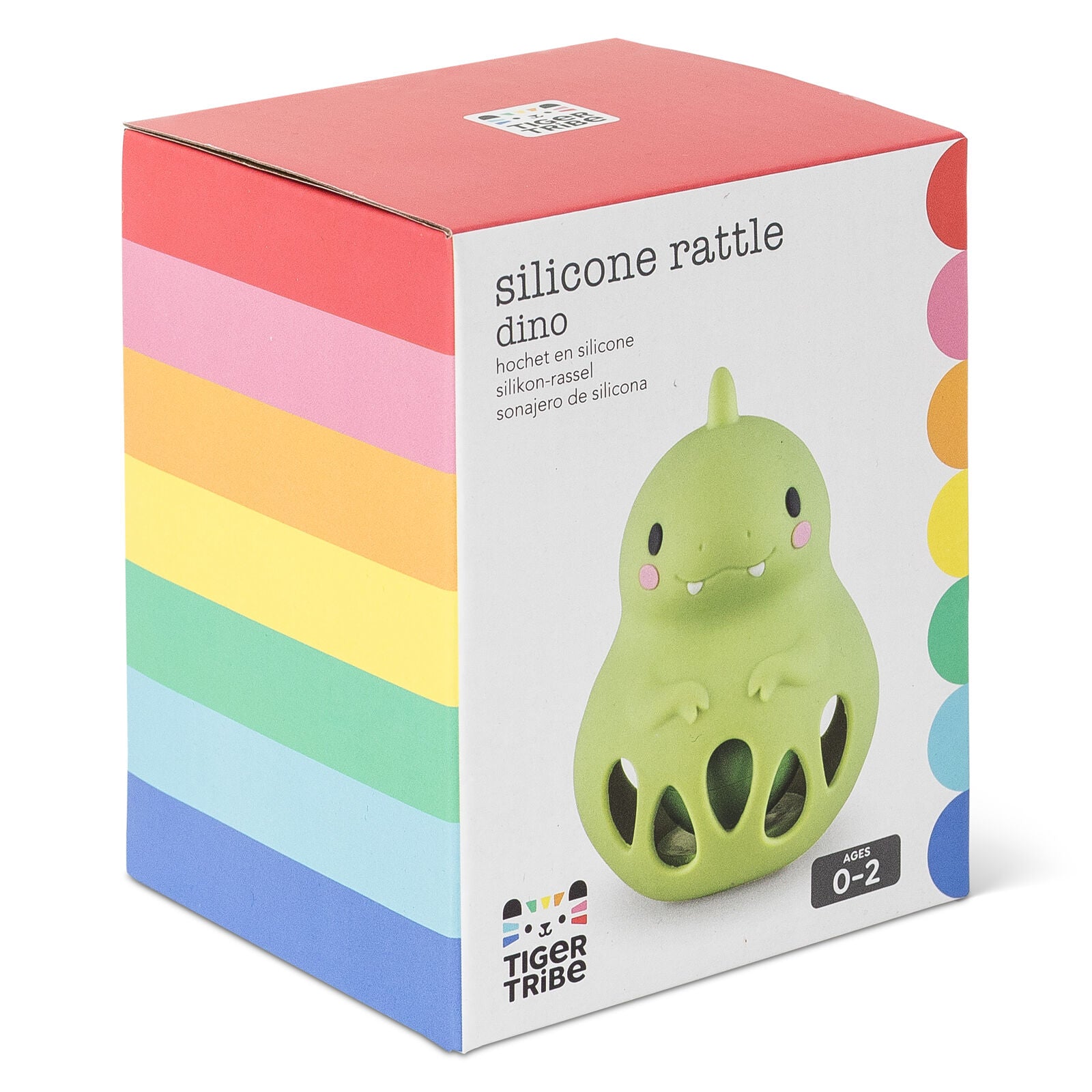 Silicone Dino Rattle Toy & Teether Spotty Dot Tiger Tribe