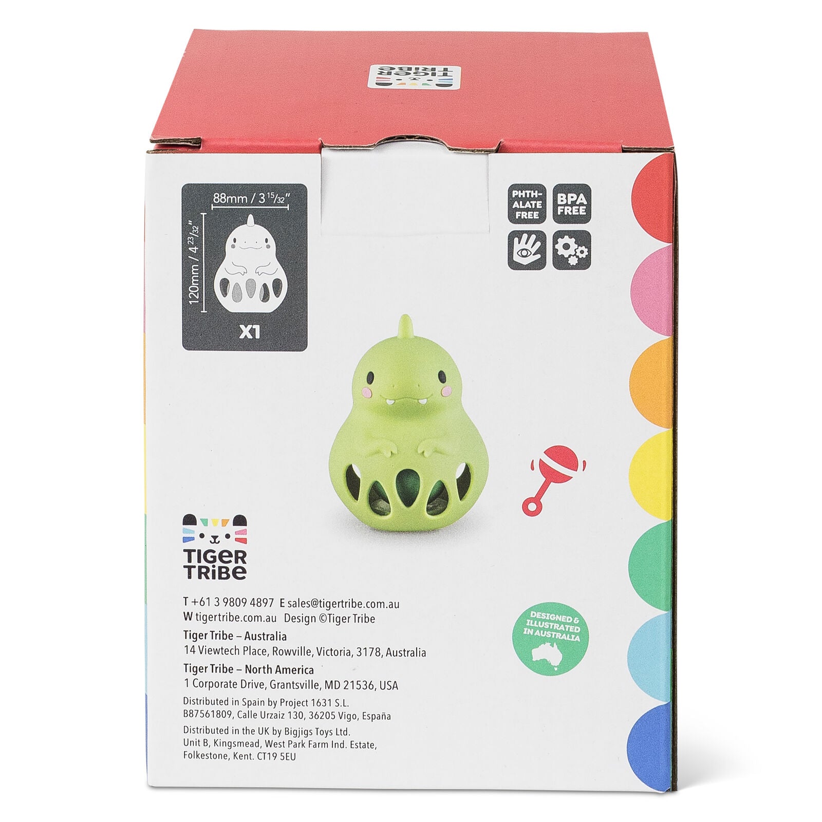 Silicone Dino Rattle Toy & Teether Spotty Dot Tiger Tribe