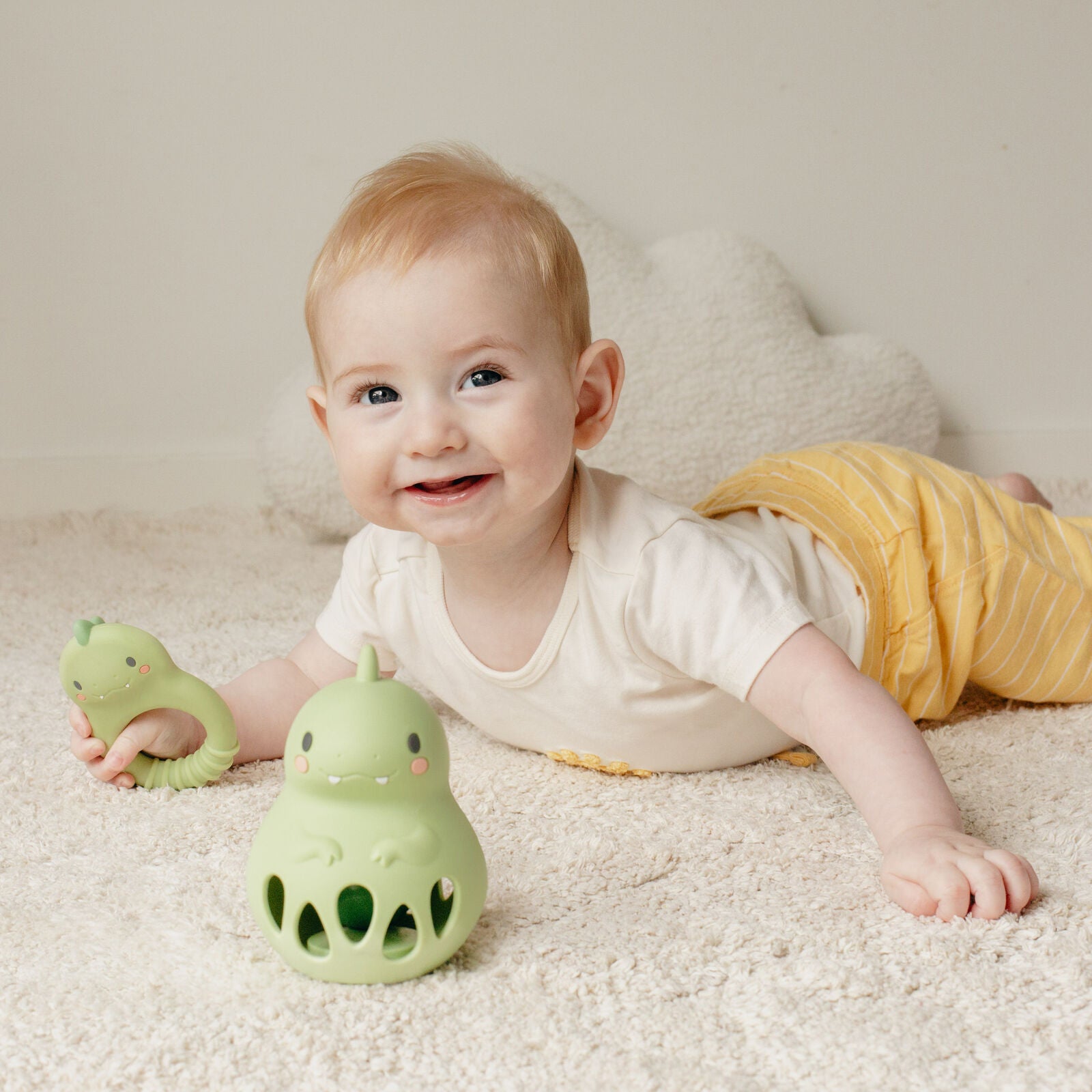 Silicone Dino Rattle Toy & Teether Spotty Dot Tiger Tribe