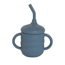 Load image into Gallery viewer, Silicone two hand Sippy Cup Slate Blue - Spotty Dot
