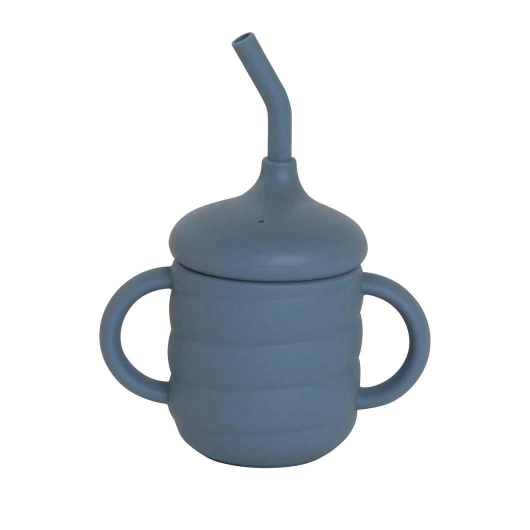 Silicone two hand Sippy Cup Slate Blue - Spotty Dot