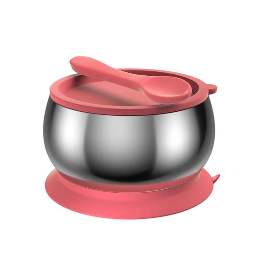Stainless Steel Baby Feeding Bowl Fuchsia Pink Spotty Dot 