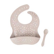 Load image into Gallery viewer,  Printed Silicone Bib Stone with Spoon set - Spotty Dot AU
